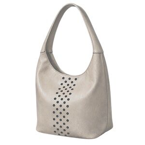 Poverty Flats by Rian Taupe Perforated Hobo Bag Slouch Shoulder Handbag 15”